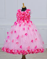 Rani Pink and Baby Pink Flower Petal Frock