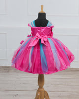 Rani pink and Baby Pink Flower Frock With Multi Pink and Aqua Blue Strip