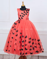 Black butterfly’s embellished on Coral Frock