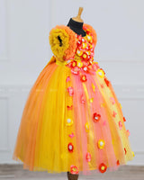 Orange And Yellow Multi Flower Frock
