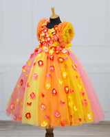 Orange And Yellow Multi Flower Frock