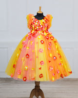 Orange And Yellow Multi Flower Frock