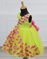 Lime Green Frock With Spread Pink Butterflies