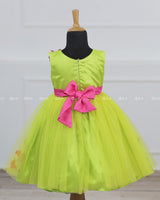 Lime Green Frock With Spread Pink Butterflies