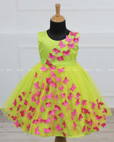 Lime Green Frock With Spread Pink Butterflies