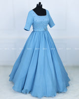 Butterfly Theme Gown in Sky Blue with Detachable Belt.