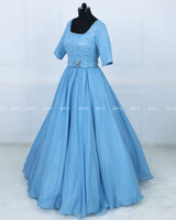 Butterfly Theme Gown in Sky Blue with Detachable Belt.