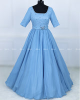 Butterfly Theme Gown in Sky Blue with Detachable Belt.