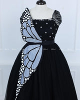 Monarch Butterfly Theme Gown in Black Color with Gray Color Detachable Wings and Belt