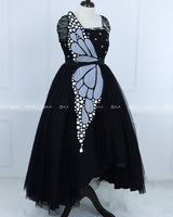 Monarch Butterfly Theme Gown in Black Color with Gray Color Detachable Wings and Belt