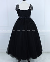 Monarch Butterfly Theme Gown in Black Color with Gray Color Detachable Wings and Belt