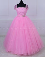 Butterfly Gown in Light Baby Pink Color with Handwork Detachable Belt