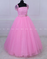 Butterfly Gown in Light Baby Pink Color with Handwork Detachable Belt
