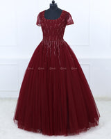 Maroon Sparkly Beaded Wedding Ball Gown