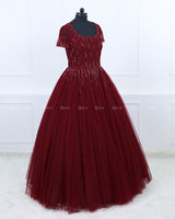 Maroon Sparkly Beaded Wedding Ball Gown