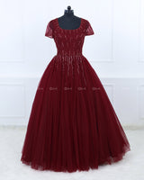 Maroon Sparkly Beaded Wedding Ball Gown