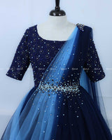 Navy blue and Light Blue Color Gradient Gown with Draped Dupatta