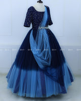 Navy blue and Light Blue Color Gradient Gown with Draped Dupatta