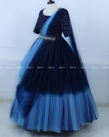 Navy blue and Light Blue Color Gradient Gown with Draped Dupatta