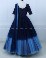 Navy blue and Light Blue Color Gradient Gown with Draped Dupatta