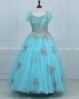 Alia Inspired Full Gown in Pale Turquoise Shade with Intricate Handworks