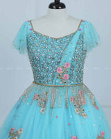 Alia Inspired Full Gown in Pale Turquoise Shade with Intricate Handworks