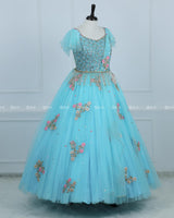 Alia Inspired Full Gown in Pale Turquoise Shade with Intricate Handworks