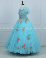Alia Inspired Full Gown in Pale Turquoise Shade with Intricate Handworks