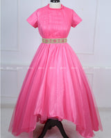 Flamingo Pink Halter Neck High and Low Gown
