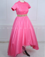 Flamingo Pink Halter Neck High and Low Gown