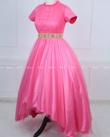 Flamingo Pink Halter Neck High and Low Gown