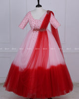 Red and Peach Color Gradient Gown With Draped Dupatta