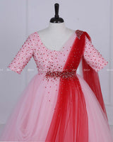 Red and Peach Color Gradient Gown With Draped Dupatta