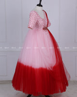 Red and Peach Color Gradient Gown With Draped Dupatta