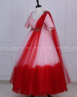 Red and Peach Color Gradient Gown With Draped Dupatta