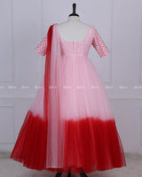 Red and Peach Color Gradient Gown With Draped Dupatta