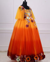 Flair Sleeve Embroidery Gown with Weaving Yoke Pattern and Highlighted Handwork.