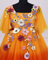 Flair Sleeve Embroidery Gown with Weaving Yoke Pattern and Highlighted Handwork.