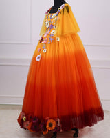 Flair Sleeve Embroidery Gown with Weaving Yoke Pattern and Highlighted Handwork.