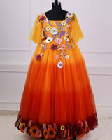 Flair Sleeve Embroidery Gown with Weaving Yoke Pattern and Highlighted Handwork.