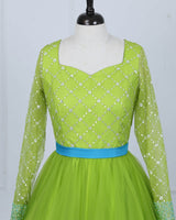 Ombre-Shaded Lime to Turquoise Sequin yoke with Layered Bottom Gown