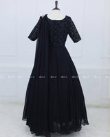 Hand-Embellished Black Georgette Gown with Draped Dupatta