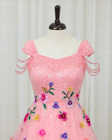 Organza Cap Sleeve Multi Layered Floral Full Length Gown - Peach(New)(Bestseller)