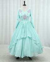 Georgette Full Sleeve High Low Full Length Gown Ice Blue Green(New)