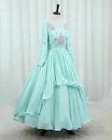 Georgette Full Sleeve High Low Full Length Gown Ice Blue Green(New)