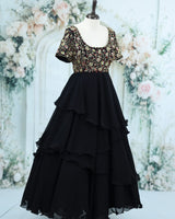 Georgette Black Gown With Golden handworked Yoke Full Gown - Black (New)