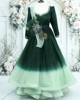 Dark Forest Green Harmony Gown with Twirled Detachable Floral & Peacock Belt New)