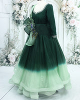 Dark Forest Green Harmony Gown with Twirled Detachable Floral & Peacock Belt New)