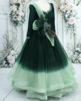 Dark Forest Green Harmony Gown with Twirled Detachable Floral & Peacock Belt New)