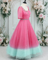 Light Rose Pink and Pale Turquoise Gown with Hand-worked Belt(New)